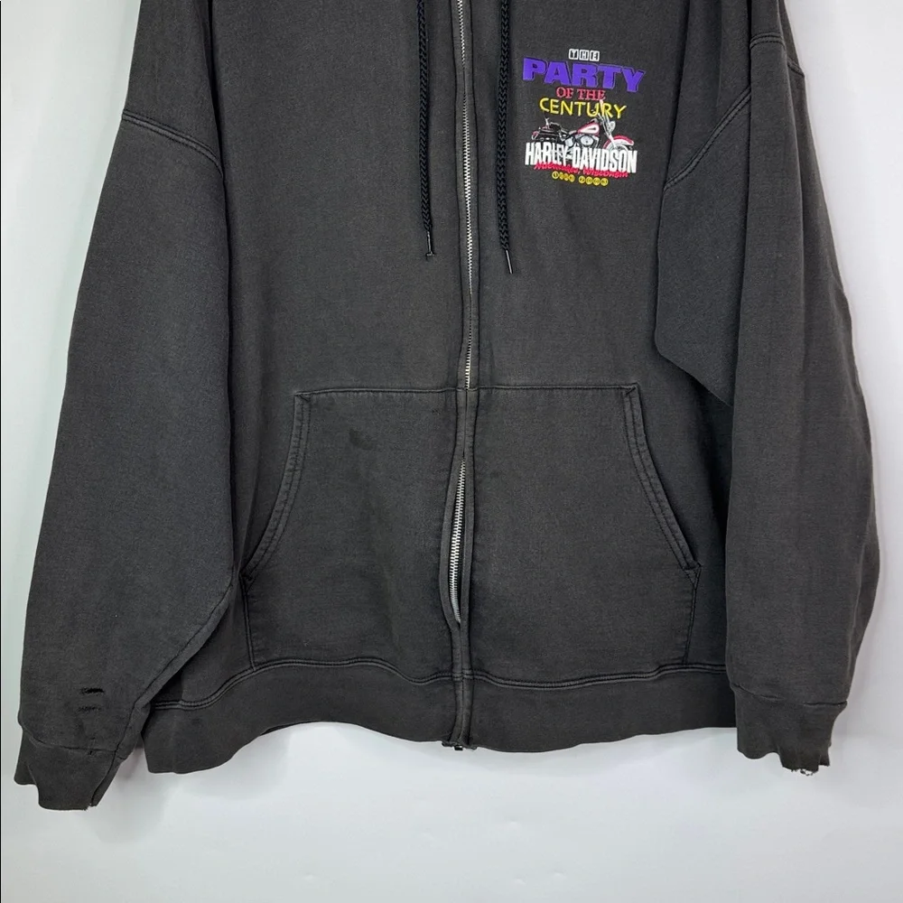 Vintage Harley Davidson Party Of The Century Black  Hooded Sweatshirt 2XL 2003